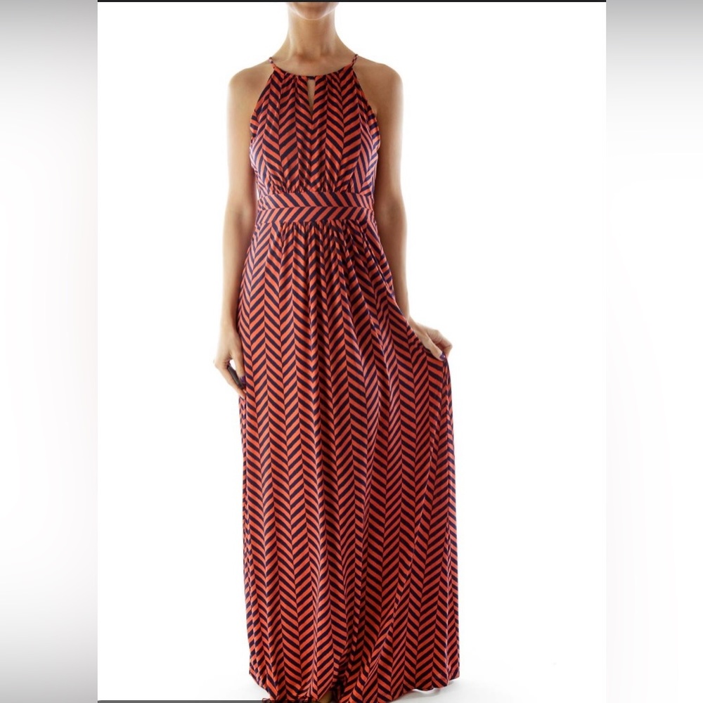 LOFT Purple and Beige Chevron Maxi Dress